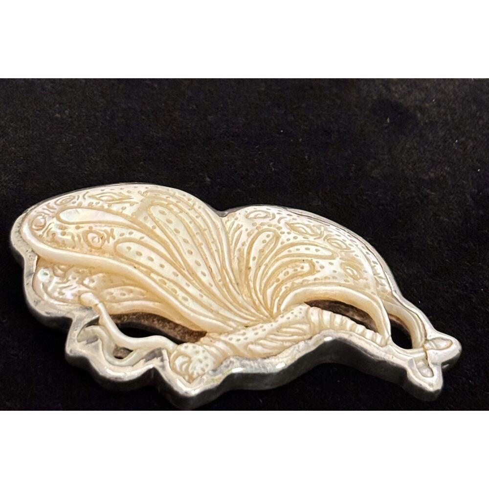 Barry Brinker Sterling Silver Carved Mother Of Pearl Butterfly BROOCH 2.75” - Picture 5 of 6